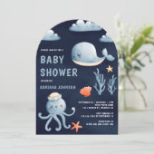 Waterverf Nautische Marine Blue Arch Baby shower Kaart (Staand voorkant)