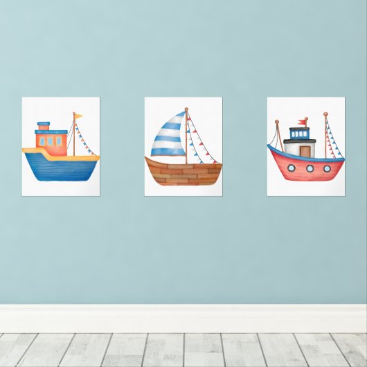 Waterverf Nautische Oceaan Muurkunst Sets (Houten vloer)