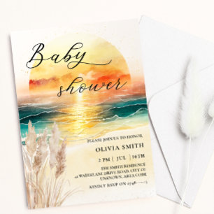 Waterverf Nautische Oceaan Sunset Beach Baby showe Kaart