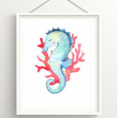 Waterverf Nautische oceaan zeepaardje en koraal Poster