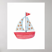 Waterverf nautische oceaan zeilboot kwekerij decor poster (Voorkant)