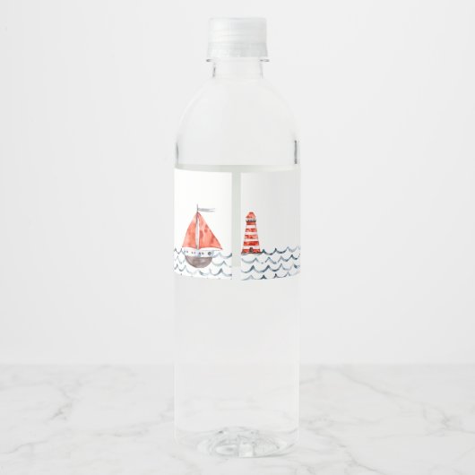 Waterverf nautische rode en blauwe kinderen verjaa waterfles etiket (Achterkant)