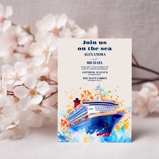 Waterverf nautische strand cruise palmbruiloft kaart