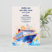 Waterverf nautische strand cruise palmbruiloft kaart (Staand voorkant)