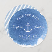 Waterverf nautische strandbruiloft met uitzonderin save the date (Voorkant / Achterkant)