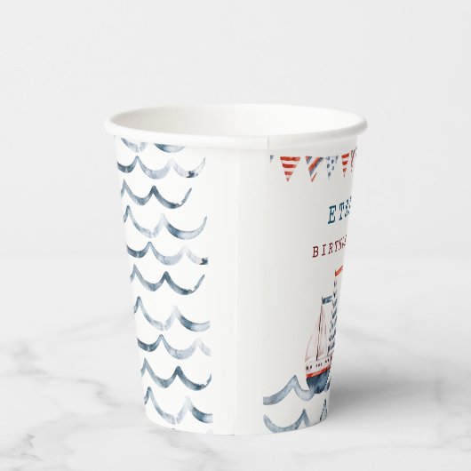 Waterverf-nautische verjaardagsfeestje papieren bekers (Rechts)