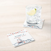 Waterverf Nautische Verjaardagspartij Monogram Kartonnen Onderzetters (Insitu)