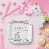 Waterverf Nautische Verjaardagspartij Monogram Papieren Bordje (Feest)