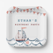 Waterverf Nautische Verjaardagspartij Monogram Papieren Bordje (Voorkant)