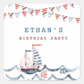 Waterverf Nautische Verjaardagspartij Monogram Vierkante Sticker (Voorkant)