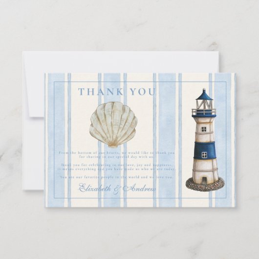 Waterverf nautische vuurtoren bruiloft bedankkaart (Voorkant)