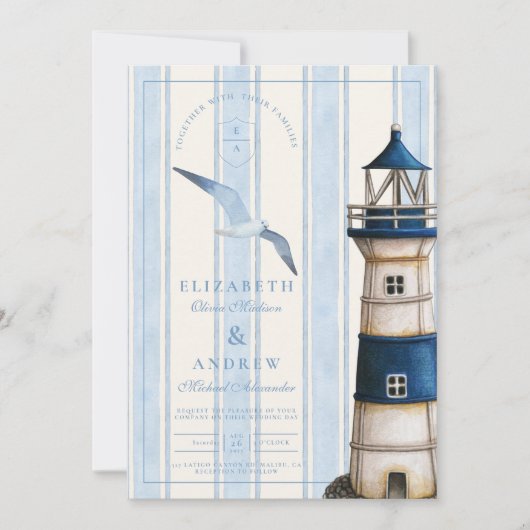Waterverf nautische vuurtoren bruiloft kaart (Voorkant)