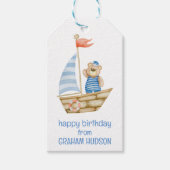 Waterverf nautische zeilboot Beer Cadeaulabel (Voorkant)