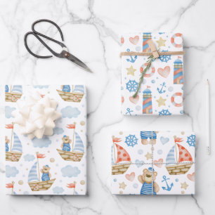 Waterverf nautische zeilboot Beer Inpakpapier Vel