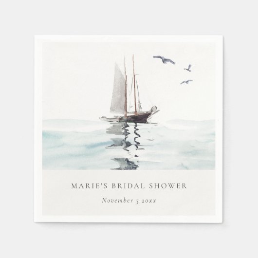 Waterverf Nautische Zeiljacht Bruidsdouche Servet (Voorkant)