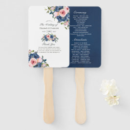 Waterverf Navy and Blush Floral Wedding Programme Handwaaier