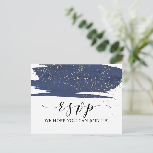 Waterverf Navy and Gold Menu Keuze RSVP-Briefkaart (Staand voorkant)