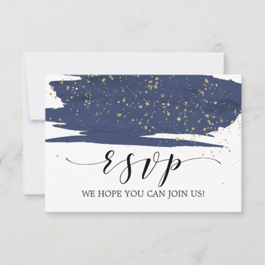 Waterverf Navy and Gold Song Request RSVP Card (Voorkant)