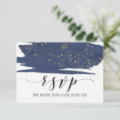 Waterverf Navy and Gold Song Request RSVP Card (Staand voorkant)