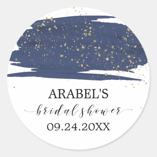 Waterverf Navy and Gold Sparkle Vrijgezellenfeest Ronde Sticker (Voorkant)