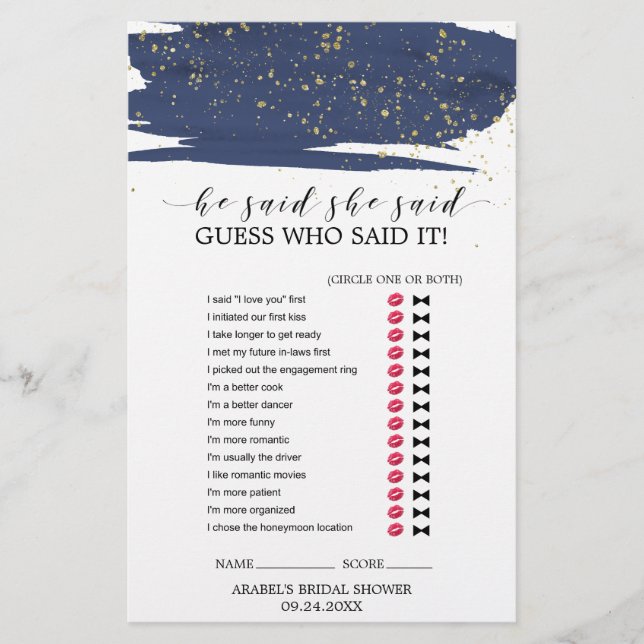 Waterverf Navy and Gold Wedding Word Search Game (Voorkant)