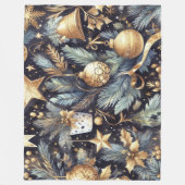 Waterverf Navy Blauw Goud Kerstmis Motieven Vakant Fleece Deken (Voorkant)