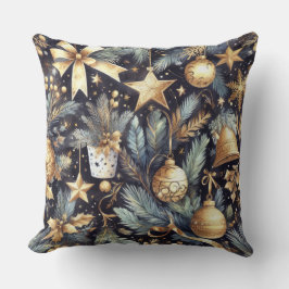 Waterverf Navy Blauw Goud Kerstmis Motieven Vakant Kussen