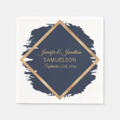 Waterverf Navy Blauw Goud Lijst bruiloft Servet (Voorkant)