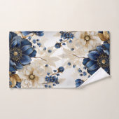 Waterverf Navy Blauw Wit Gouden Bloemen Zilver Bad Handdoek (Handdoek)