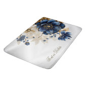 Waterverf Navy Blauw Wit Gouden Bloemen Zilver Badmat (Gekanteld)