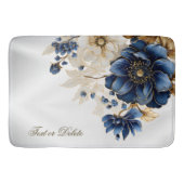 Waterverf Navy Blauw Wit Gouden Bloemen Zilver Badmat (Voorkant)