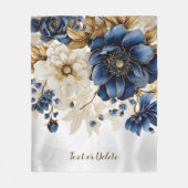 Waterverf Navy Blauw Wit Gouden Bloemen Zilver Fleece Deken (Voorkant)