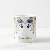 Waterverf Navy Blauw Wit Gouden Bloemen Zilver Koffiemok (Center)