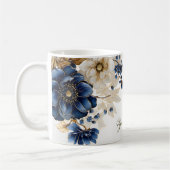 Waterverf Navy Blauw Wit Gouden Bloemen Zilver Koffiemok (Links)