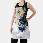 Waterverf Navy Blauw Wit Gouden Bloemen Zilver Schort (Insitu)