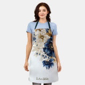 Waterverf Navy Blauw Wit Gouden Bloemen Zilver Schort (Gedragen)