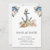 Waterverf Navy Blauwe Bloemanker Trouwdag Save The Date (Voorkant)