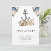 Waterverf Navy Blauwe Bloemanker Trouwdag Save The Date (Staand voorkant)