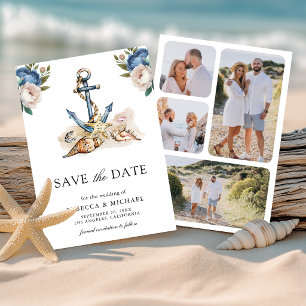 Waterverf Navy Blauwe Bloemanker Trouwdag Save The Date