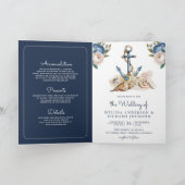 Waterverf Navy Blauwe Bloemige Anker QR Code Huwel (Binnen)