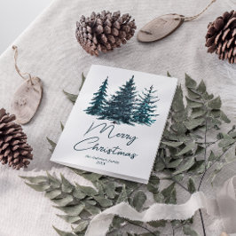 Waterverf Navy Blauwe Dennenbomen Prettig Kerstfee Feestdagen Kaart