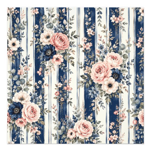 Waterverf Navy Bloem Streep Kunst Foto Afdruk (Voorkant)