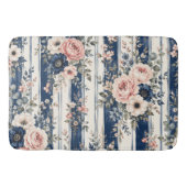 Waterverf Navy Bloem Streep Patroon Ontwerp Badmat (Voorkant)