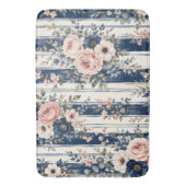 Waterverf Navy Bloem Streep Patroon Ontwerp Badmat (Voorkant Verticaal)