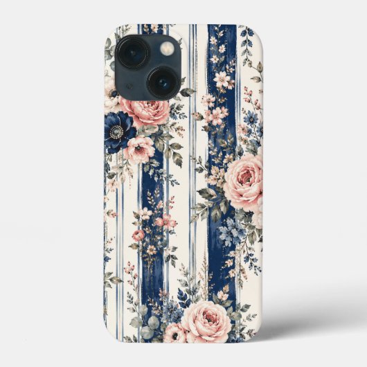 Waterverf Navy Bloem Streep Patroon Ontwerp Case-Mate iPhone Case (Achterkant)