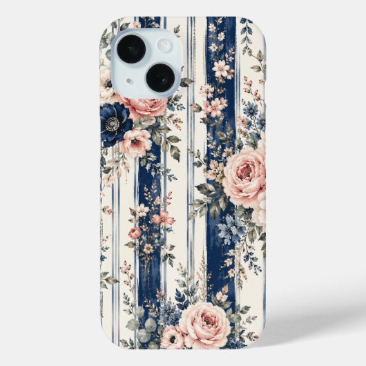 Waterverf Navy Bloem Streep Patroon Ontwerp Case-Mate iPhone Case (Achterkant)