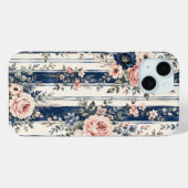 Waterverf Navy Bloem Streep Patroon Ontwerp Case-Mate iPhone Case (Achterkant (horizontaal))
