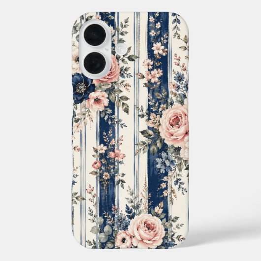 Waterverf Navy Bloem Streep Patroon Ontwerp Case-Mate iPhone Case (Achterkant)