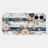 Waterverf Navy Bloem Streep Patroon Ontwerp Case-Mate iPhone Case (Achterkant (horizontaal))