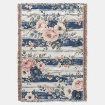 Waterverf Navy Bloem Streep Patroon Ontwerp